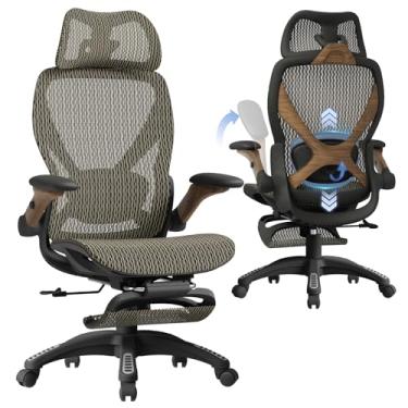 Imagem de ELABEST Cadeira de escritório ergonômica X100 com apoio para os pés, cadeira de mesa grande e alta com braços dobráveis 5D, suporte lombar 3D ajustável, cadeira de computador com encosto alto