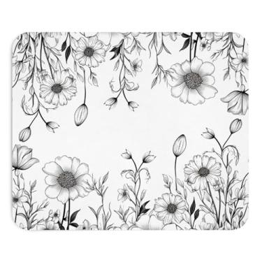 Imagem de Mouse pad design floral preto e branco estilo artístico minimalista escritório moderno elegante presente para mulheres amantes de arte tapete de rato decorativo natural para mesa criativa