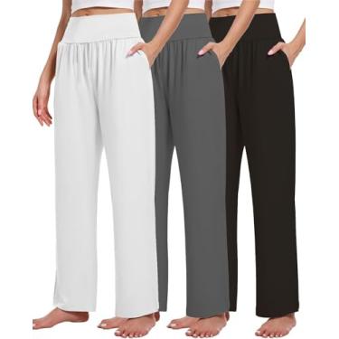 Imagem de 3pack Calças De Moletom Femininas Casuais Soltas De Perna Larga Aconchegantes Yoga De Cintura Alta Calças De Lounge Confortáveis Com Bolsos, Black, Gray, Beige, XXL