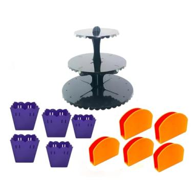 Imagem de Kit Mimos Tema Halloween: Lembrancinha Infantil Decoração de Mesa e Festa Dia das Bruxas DIY Aniversário Gincana Evento Escolar (Kit Suporte Doces 10 Cachepos 5 Porta Guardanapo, Colorido)