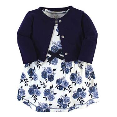Imagem de Touched by Nature Vestido e cardigã de algodão orgânico para bebês meninas, Floral azul-marinho, 9-12 Months