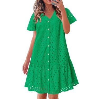 Imagem de Vestido de verão KIRUNDO 2025 com botões e decote em V, renda, verde, 