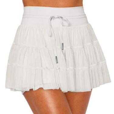 Imagem de Saia plissada Cresay Saia de tênis de cintura alta com babados branca