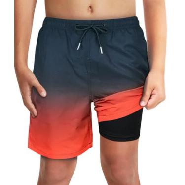 Imagem de Calções de banho LUCOWEE Black Red Ombre para meninos, tamanho 7-8