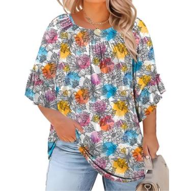 Imagem de Blusa feminina Micoson Plus Size 3/4 com babados para escritório