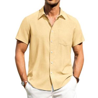 Imagem de Camisa Alimens & Gentle de algodão e linho de manga curta amarela masc