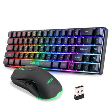 Imagem de CHONCHOW Combo de teclado e mouse para jogos sem fio de 60%, bateria recarregável de 2000 mAh com retroiluminação LED, portátil, 68 teclas, à prova d'água, para PC/Mac gamer (sem fio)