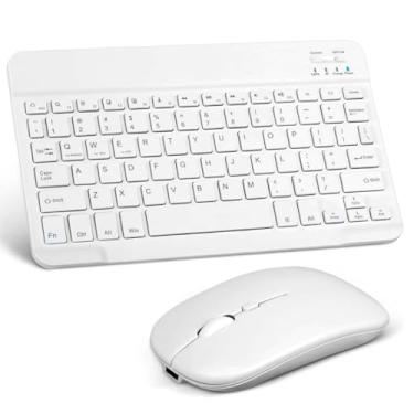 Imagem de Combo Teclado e Mouse Sem Fio Bluetooth - Teclado Ultrafino, Recarregável - Kit Compatível com Tablets e PCs (Branco)