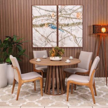 Imagem de Kit Mesa De Jantar Redonda 120cm Gabi Noronha Com 4 Cadeiras Garbo Cinza Claro