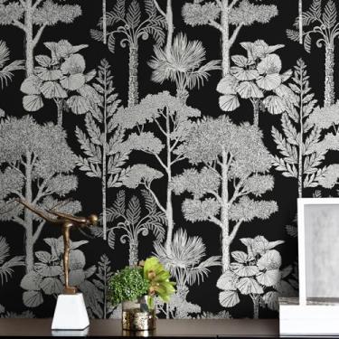 Imagem de Safiyya Papel de parede de contato Floresta Negra 43,9 cm x 299,7 cm Papel de parede de árvore vintage amigável para locatário Papel de parede removível autoadesivo para banheiro vinil