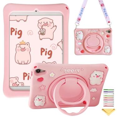 Imagem de Capa infantil para iPad iPad Mini 5 2019 e iPad Mini 4 2015 com alça giratória de 360°/alça de ombro, capa de silicone macio UUcovers com desenho 3D para iPad Mini 5ª/4ª geração 7,9 polegadas, rosa 3D