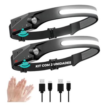 Imagem de Kit 2 Lanternas de Cabeça Recarregavel LED 350 Lúmens, Para Bike, Camping, Mecanico, Sensor de Movimento.