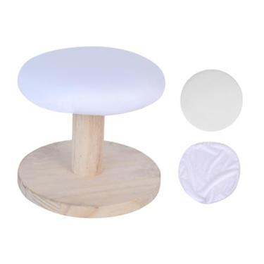 Imagem de DimyFew Banqueta redonda para passar roupa, tábua de passar roupa de madeira, estável, resistente ao calor, almofada espessa, portátil para costura, Branco