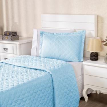 Imagem de Kit Colcha Veneza Solteiro 3 Peças | Cobre-Leito Liso + Fronha + Lençol com Elástico Branco | Roupa de Cama Solteiro Completa e Prática (Azul Claro)