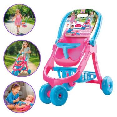 Imagem de Carrinho de Boneca 3 em 1 Rosa Bebê Conforto Cadeirinha Passeio Fixa B