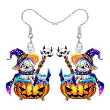 Imagem de RAIDIN Brincos pendentes de fantasma de Halloween fofos de acrílico, presentes de Natal para mulheres, foice gótica com design assustador de globos oculares, acessórios de joias de fantasia de