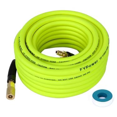Imagem de FYPower Mangueira de compressor de ar 9,5 cm x 1,5 m Mangueira híbrida com acessórios, flexível e resistente a dobras, acoplador rápido industrial de 1/10.2 cm e kit de plugue - Verde