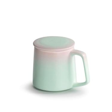 Imagem de Caneca de café de cerâmica Conjunto de 1 caneca café gradiente, filtro separação água chá cerâmica com tampa, capacidade 11,84 oz para homens e mulheres escritório(Green)