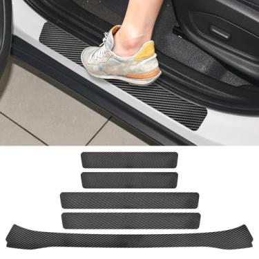 Imagem de LANZMYAN Compatível com Chevrolet 5 peças de protetor de soleira de porta de carro, adesivo de proteção de borda de entrada de porta de couro de fibra de carbono, protetor de para-choque traseiro