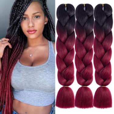 Imagem de Extensões de cabelo trançadas AFNOTE Ombre Red 24cm 3x100g sintéticas