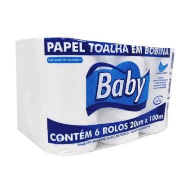 Imagem de Papel Toalha Bobina Folha Simples Virgem Branco 6x100m Baby