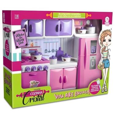 Imagem de Brinquedo Coleção Cozinha Cristal Fogão Armário Geladeira Utensilios M
