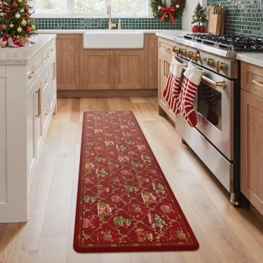 Imagem de GENIMO Decorações de Natal – Tapetes de cozinha para chão, tapetes de cozinha de Natal, tapete antifadiga acolchoado para decoração de casa, tapete antiderrapante impermeável para lavanderia, 60 x 180