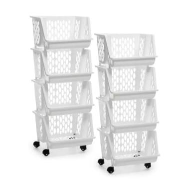 Imagem de Kit 2 Estantes Prateleira Modular Multiuso 4 And Organizador(Branco)