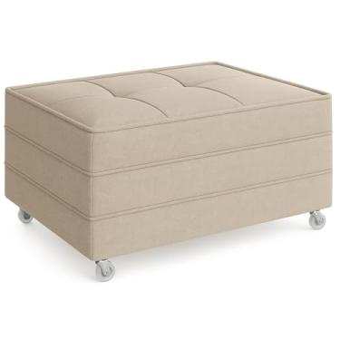 Imagem de Puff Cama Solteiro Dobravel Com Rodízios Linho Lindecor (Marfim)