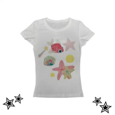 Imagem de Camiseta Gráfica Vintage Branca Feminina Estilo Y2K Padrão Fofo Retro 