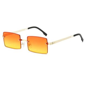 Imagem de HPIRME Óculos pequenos retrô com armação de metal, lentes degradê da moda, óculos escuros punk UV400 para homens e mulheres (dourado-laranja)