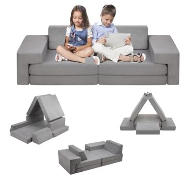 Imagem de Sofá modular para crianças, sofá secional infantil, móveis infantis versáteis para sala de jogos, espuma conversível e almofada de chão para meninos e meninas