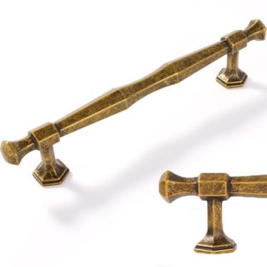 Imagem de Vicycmc Puxador de armário de latão antigo 5 polegadas (128 mm) centro do orifício, vintage retro liga de zinco sólido puxadores de gaveta puxadores de armário ferragens para quarto, cozinha, pacote