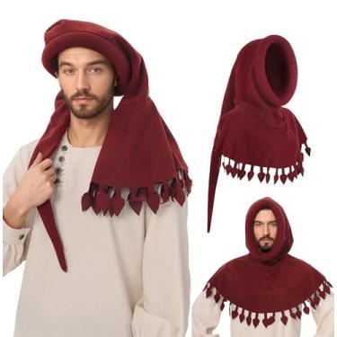 Imagem de DAZCOS Chapéu de acompanhante medieval com capuz renascentista acolchoado para homens para Halloween (vermelho)