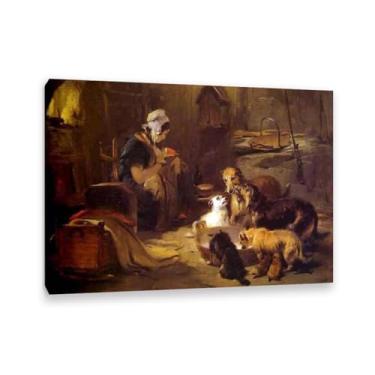 Imagem de Edwin Landseer Impressão em tela A Highland Breakfast Poster Giclee reprodução de pintura Edwin Landseer arte de parede decoração de casa sala de estar escritório quarto 100 x 70 cm (83.8x71.1 cm