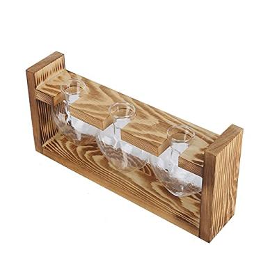 Imagem de aqxreight Potão de Flor Retro Elegante Com Suporte de Madeira para Decoração de Casa Com Três Vasos Em Forma de Coração (Quadro retrô + 3 garrafas de coração)