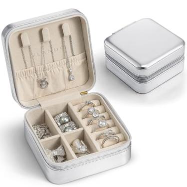 Imagem de Vlando Pequena caixa organizadora de joias de viagem - anéis de presente para meninas e mulheres, brincos, colares, armazenamento de joias, estojo de exibição - prata