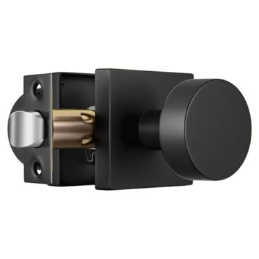 Imagem de Crequal Puxadores de porta pretos interiores, maçaneta de porta de passagem resistente, maçaneta quadrada de armário para corredor, maçaneta preta fosca de liga de zinco (1 pacote)