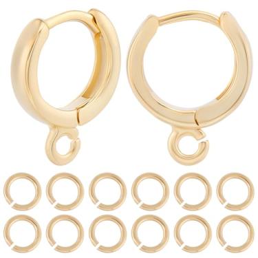Imagem de Beebeecraft 1 caixa de 20 peças de brincos de argola de aperto achados de latão banhado a ouro 24 k ganchos redondos com anel de salto para fabricação de joias