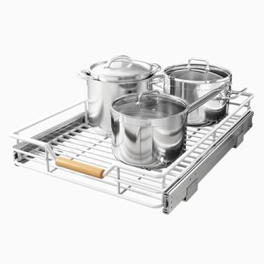 Imagem de Organizador de armário removível, prateleiras deslizantes lisas resistentes para panelas e frigideiras, gavetas com metal espesso, gavetas deslizantes para despensa de cozinha doméstica (38 cm L x 53