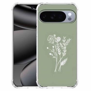 Imagem de malegaon Flor verde estética abstrata minimalista estampa floral, capa completa de TPU macio moderno para Google Pixel 10/10 Pro
