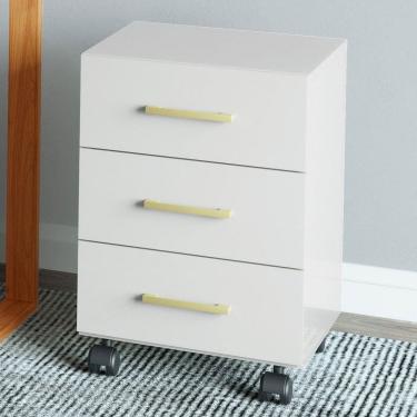 Imagem de Gaveteiro com Rodízios 3 Gavetas 100% Mdf Off White/Gold F16 - Pradel