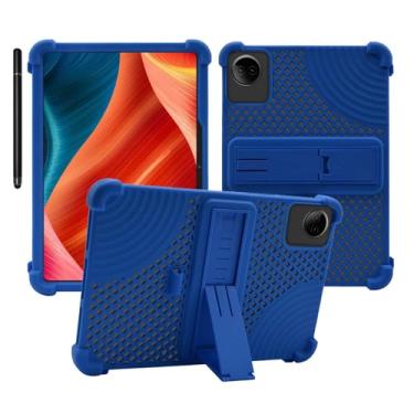 Imagem de Capa para tablet DigiLand Tab R11 de 11 polegadas, capa protetora de silicone macio, adequada para crianças, suporte ajustável, 4 cantos, à prova de choque, azul