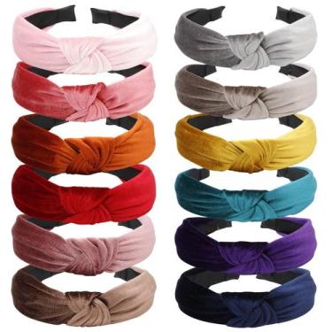 Imagem de Bandanas VELSCRUN com nós rosa/vermelho/marrom/cinza de veludo feminin
