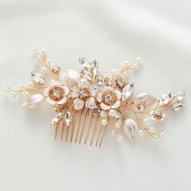 Imagem de Pente de cabelo SWEETV Rose Gold, acessório de noiva para casamento