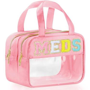 Imagem de Bolsa de higiene de viagem BuyCard Chenille Letter Clear Pink