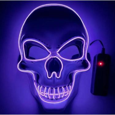 Imagem de Máscara Led Neon Caveira Pisca Halloween Festa Rave - Roxo