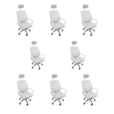 Imagem de Kit 8 Cadeiras Escritório Diretor Mesh Encosto Branco + E-book