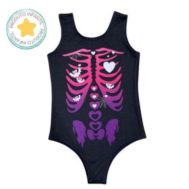 Imagem de Body Collant Infantil Preto Esqueleto bicolor  de Halloween - Dia das 