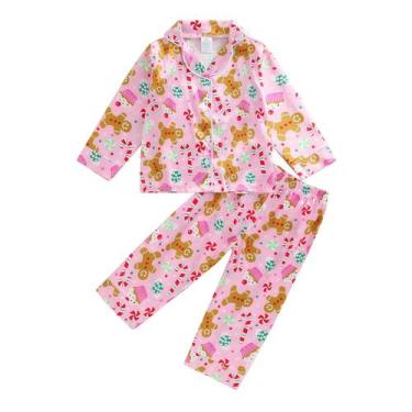Imagem de Conjunto de pijamas de cetim de Natal Twopumpkin Toddler Girl rosa